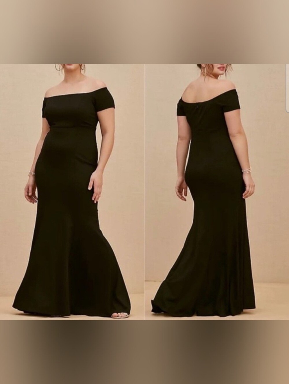 Torrid black ponte off the shoulder gown elegant romantic minimalist size 14